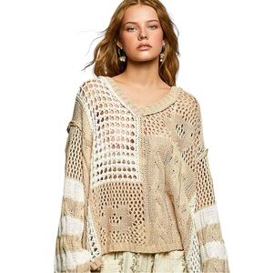POL Beige and White Knit Sweater